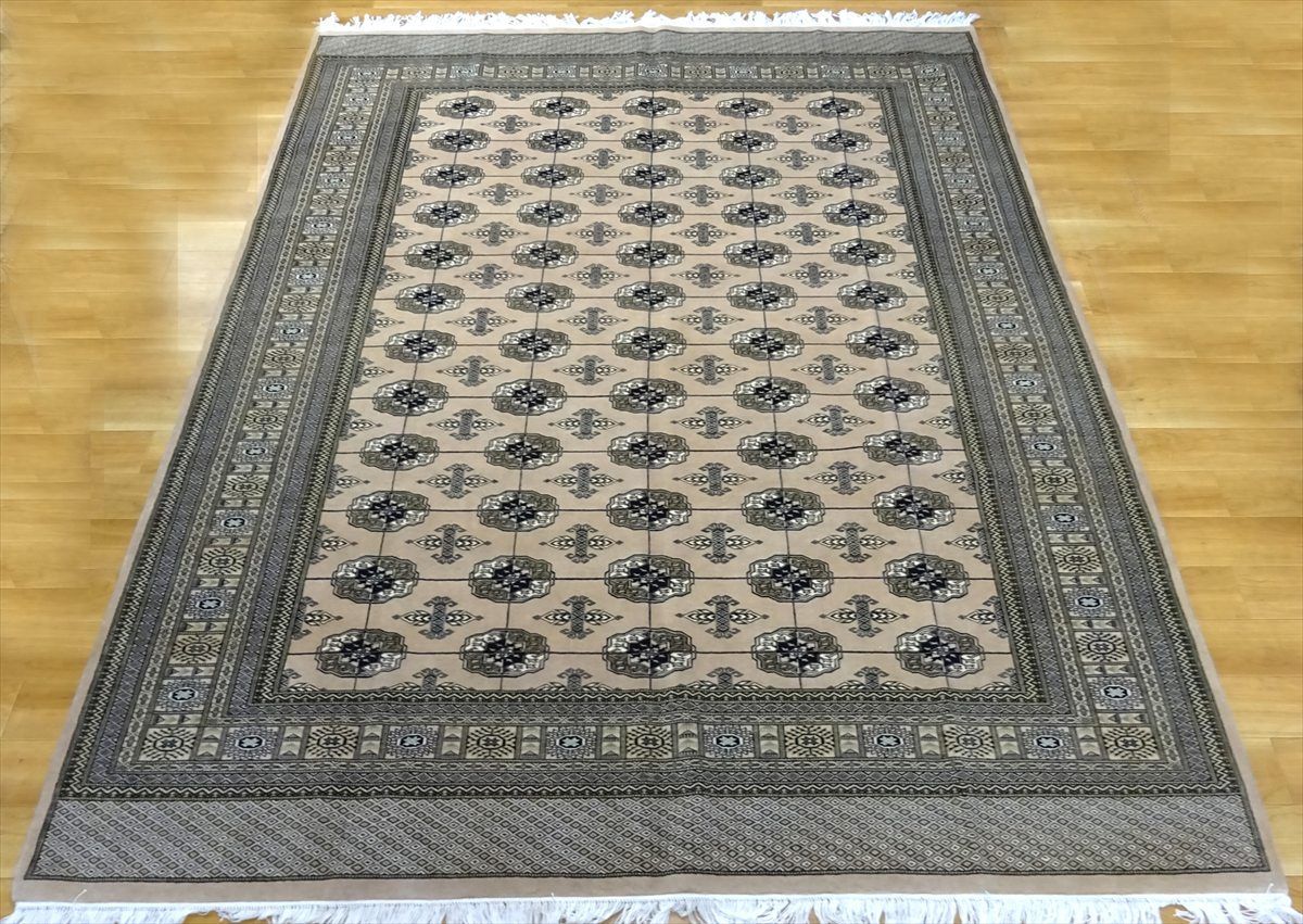 パキスタン絨毯 ハイクオリティ ボハラデザイン ホットカーペット上敷きサイズ 252x205cm 厚み0.82cm ベージュ