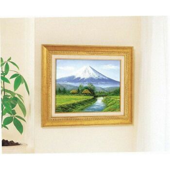 洋油絵額F6金 富士