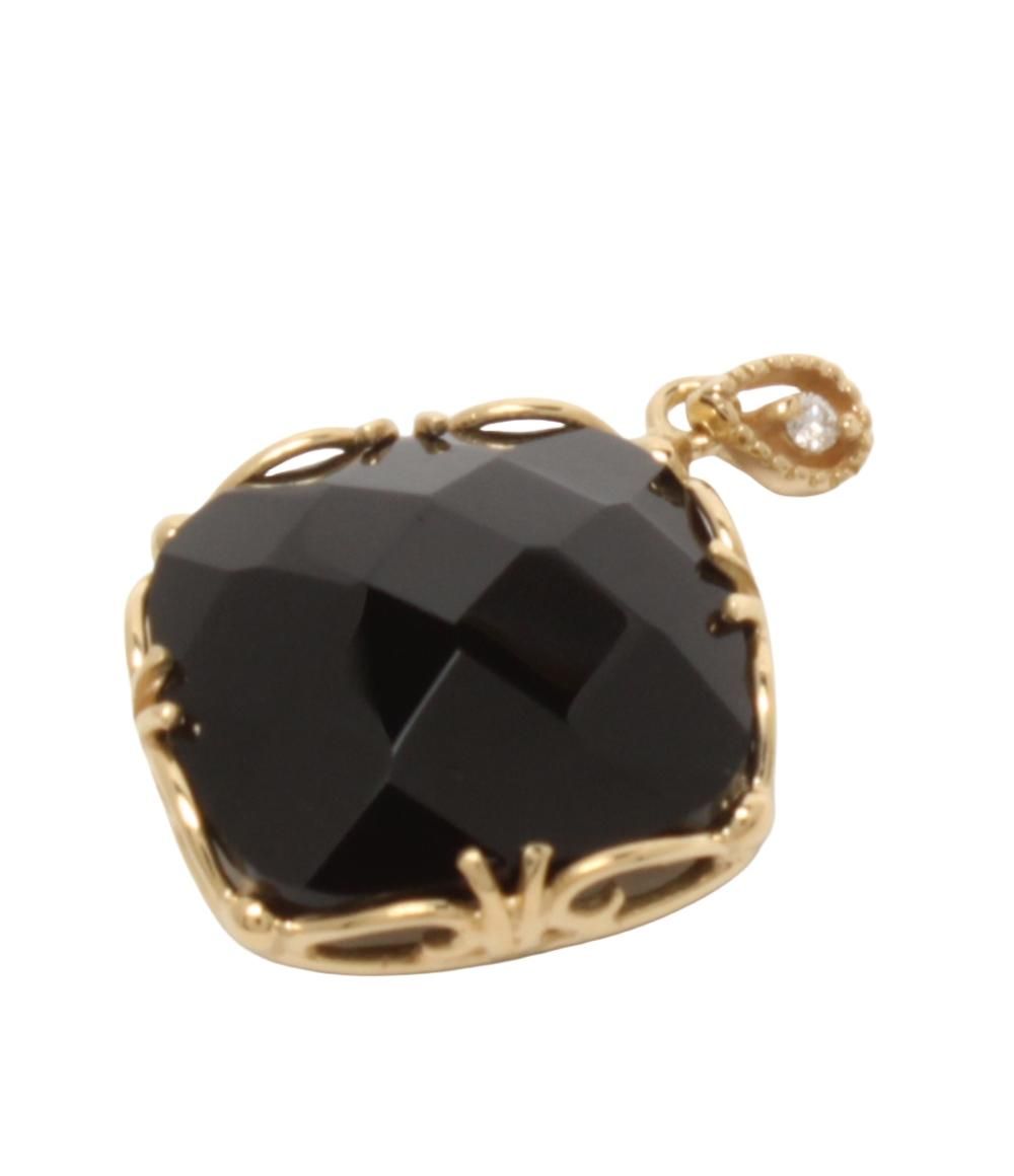 ペンダントトップ K18 オニキスダイヤカット 6.00ct ダイヤ0.01ct レディース