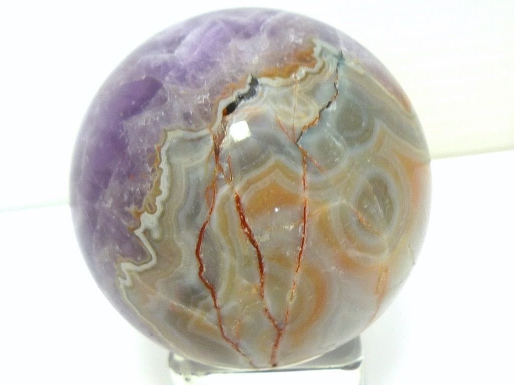 メキシカン クレイジー アゲート スフィア 丸玉 虹 アートスティック パープル濃淡 癒し ヒーリング アメジスト 魔除け 天然石 _U2