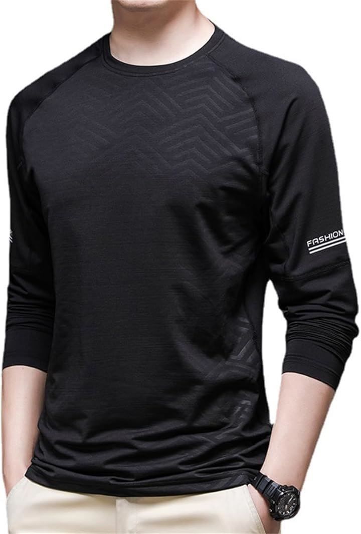 Kozy More メンズ 長袖 Tシャツ スポーツシャツ アンダーシャツ 吸汗速乾 抗菌 UVカットパーカー スウェットシャツ トレーニングウェア ロングスリーブ(06.Black（長袖），  L)
