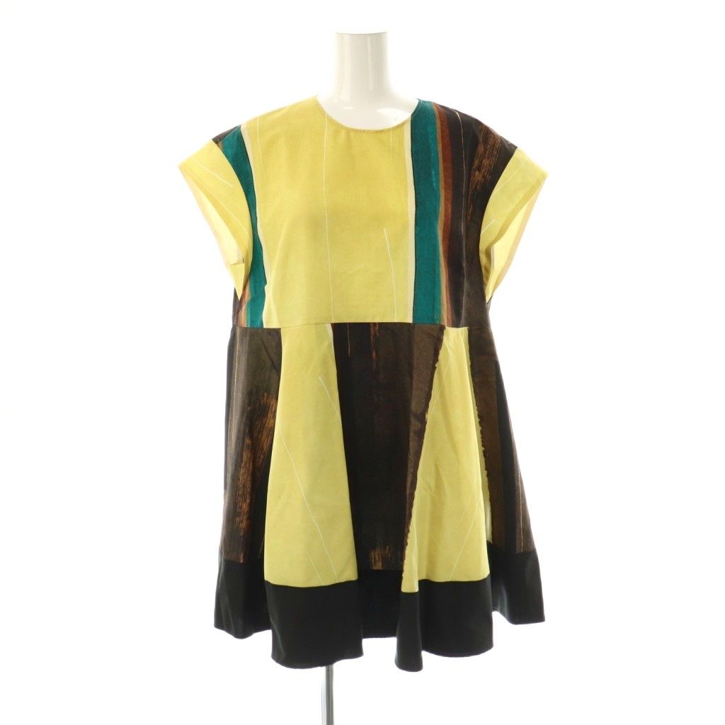 アドーア ADORE 25SS ペインティングストライププリントブラウス チュニック丈 38 イエロー マルチ ES OS