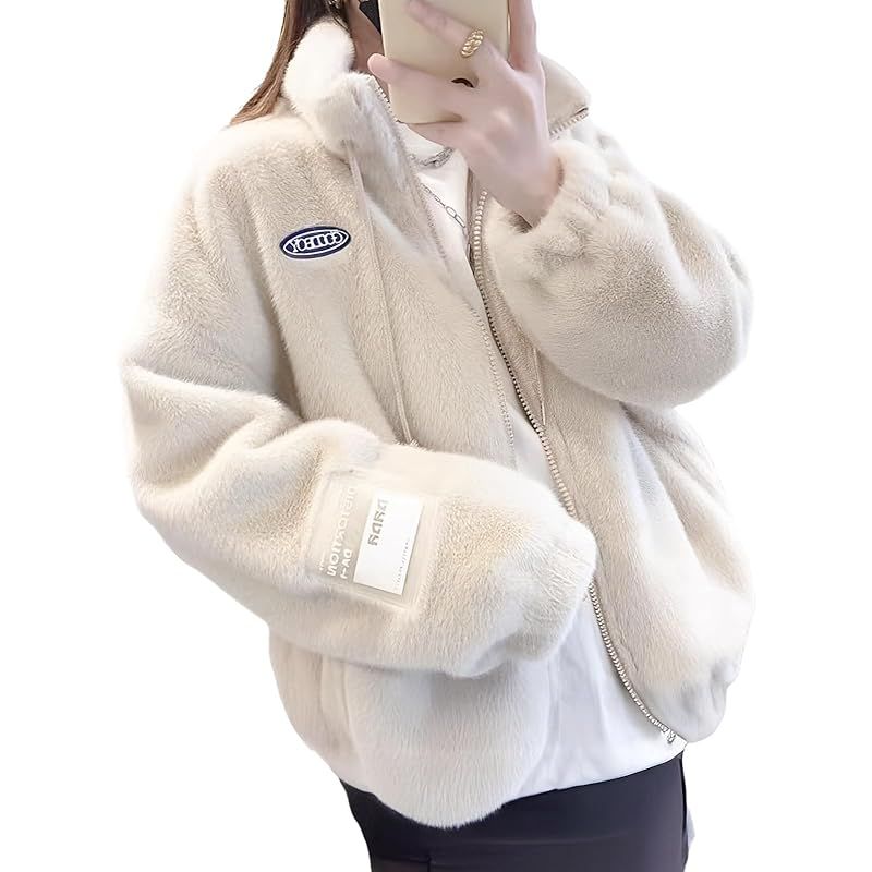  ニューネ 裏地付き ボアジャケット レディース もこもこ ふわふわ あったか ジャンバー 防風 ジップアップ トップス 厚手 アウター カジュアル 長袖 通勤 通学 あったかい 前開き ミディアム おしゃれ かわいい 防寒 シンプル ゆったり 1 その他 トップス