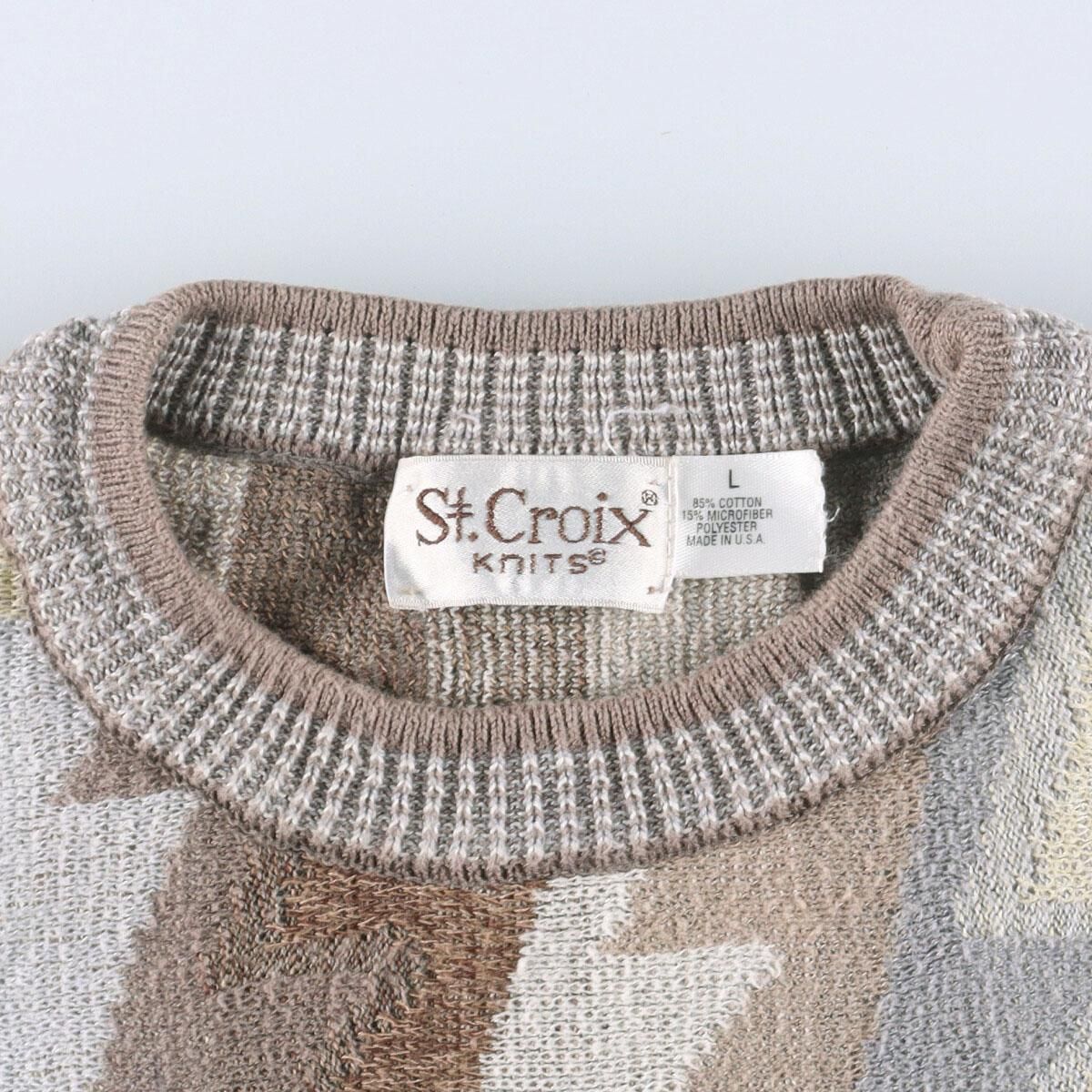 古着 S.Croix Knits 総柄 コットンニットセーター USA製 メンズL