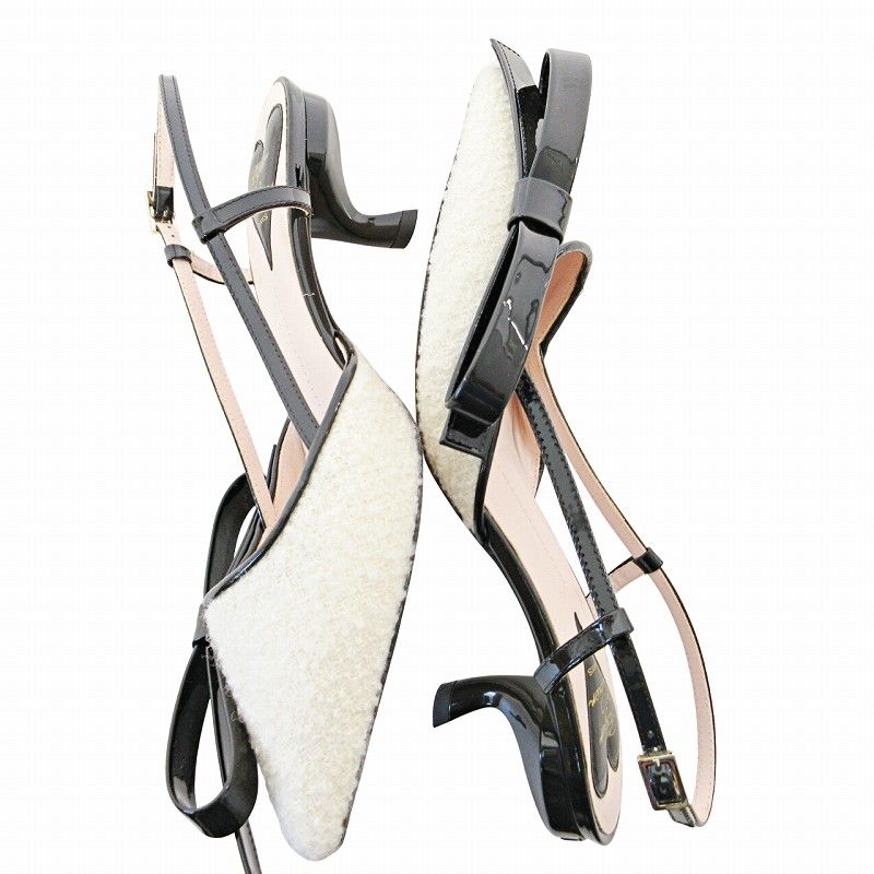 ROGER VIVIER トランペット エナメル スリングバック パンプス Trompette Slingback Pumps in patent leather Beige Woman