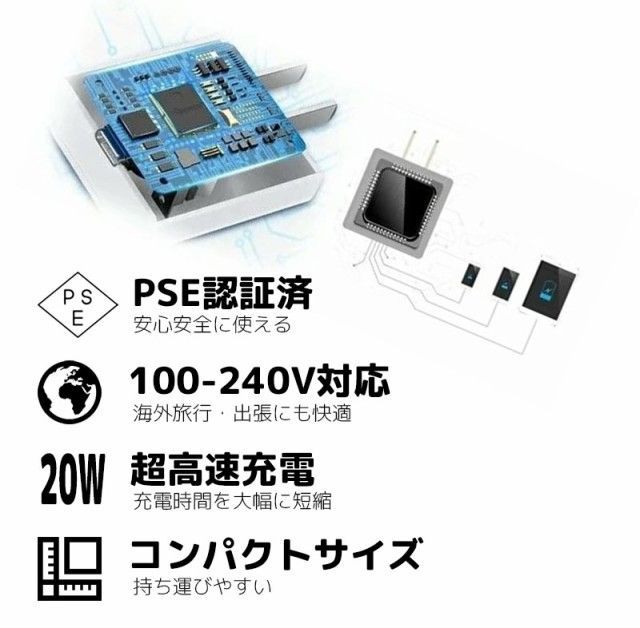 【iPhone15-16シリーズ対応】  20W PDアダプター 2ポート + USB-Cケーブル 2m  2点セット 充電コード データ転送 PSE認証 Android Switch  充電器 充電ケーブル タイプC TypeC USB-C