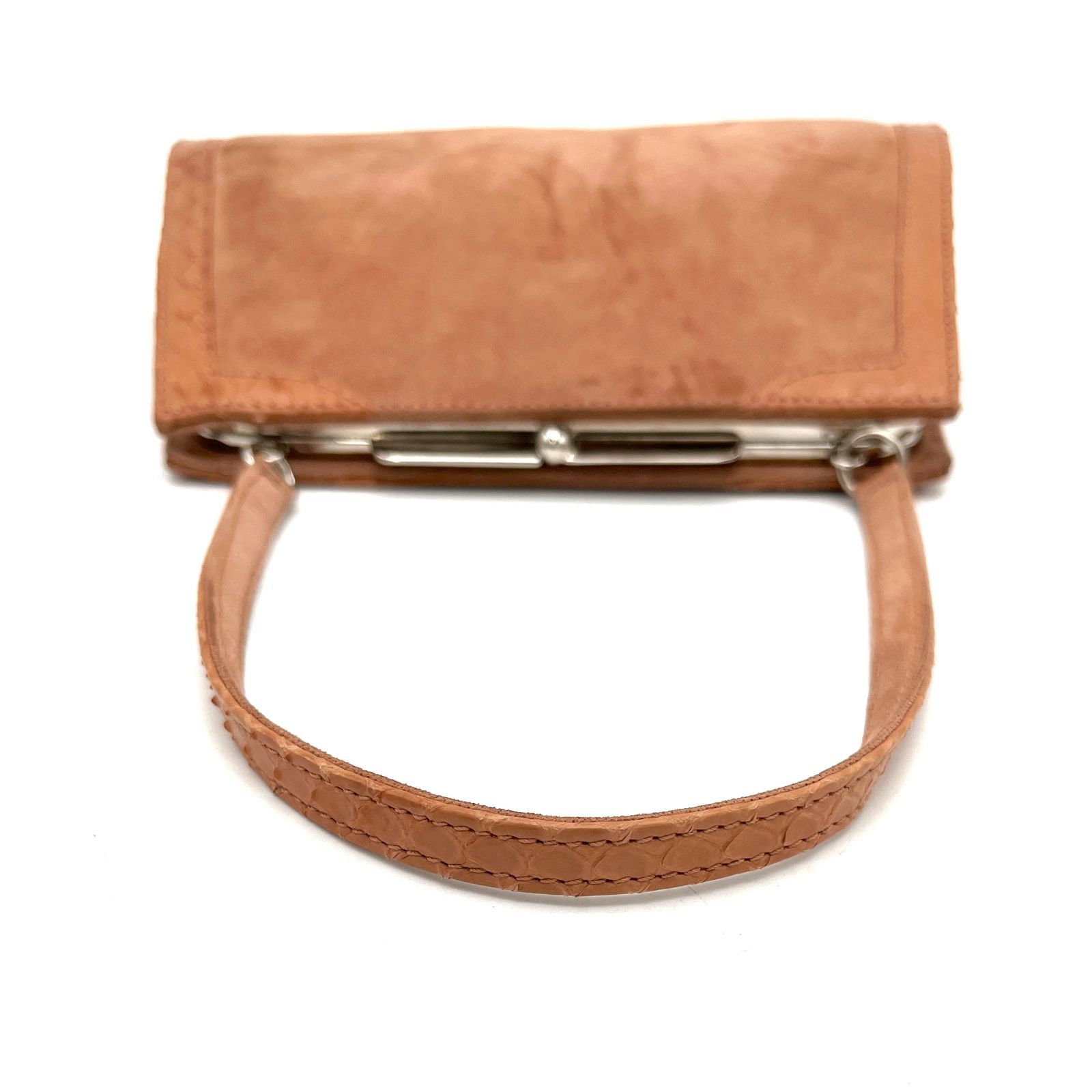 美品 LOEWE ロエベ アナグラム がま口 SV 金具 パイソン × メッシュ 