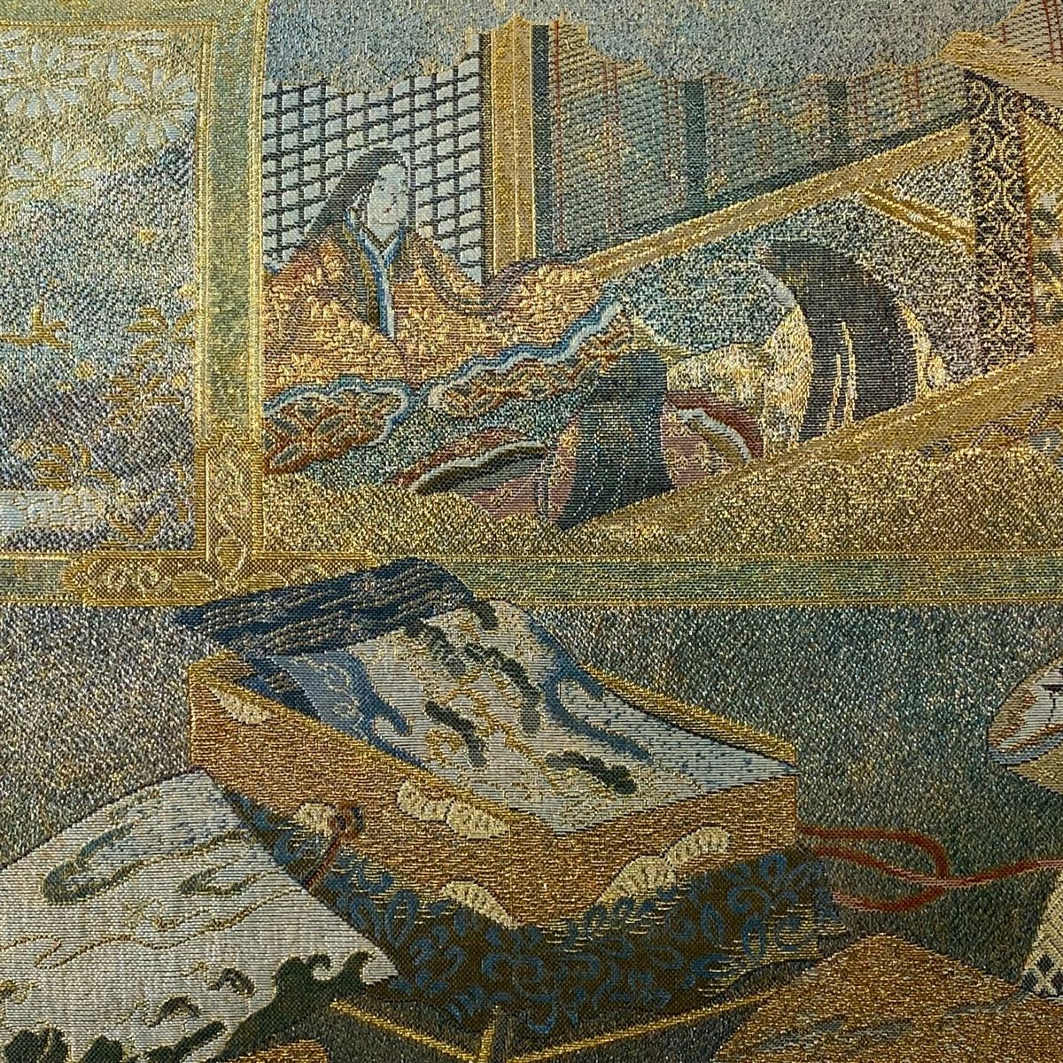 丸帯 落款 徳川美術館秘蔵 紫式部 源氏物語名鑑 箔 金色 六通 正絹
