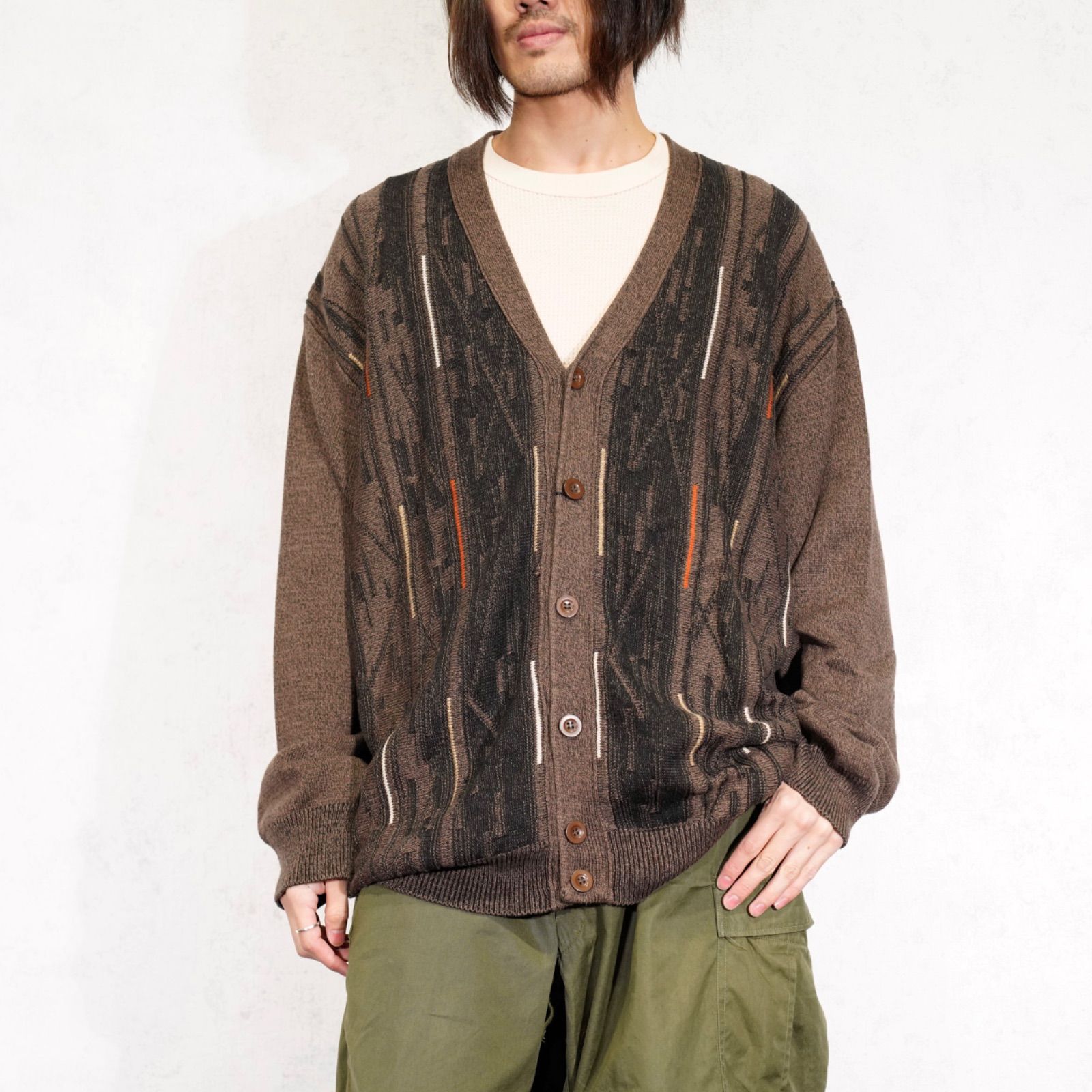 EU VINTAGE basic line casual wear PATTERNED DESIGN WOOL KNIT CARDIGAN|ヨーロッパ古着柄デザインウールニットカーディガン