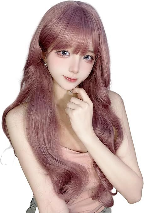 【在庫処分】Limakaraウィッグ ロング 巻き髪 ピンク レディース 女装 ウェーブ ギャル 軽量 カール 自然 可愛い ロリータ ぱっつん カツラ フルウィッグ 耐熱 小顔 wig 原宿 コスプレ ネット/櫛