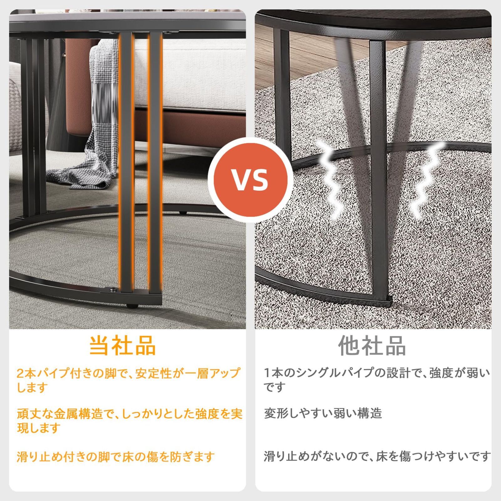 【定番,安い】 【在庫処分】丸 大理石 ネストテーブル ローテーブル グレー リビングテーブル 御洒落 可愛い ラウンドテーブル UNHO 頑丈 センターテーブル 2個セット スタイリッシュ モダン