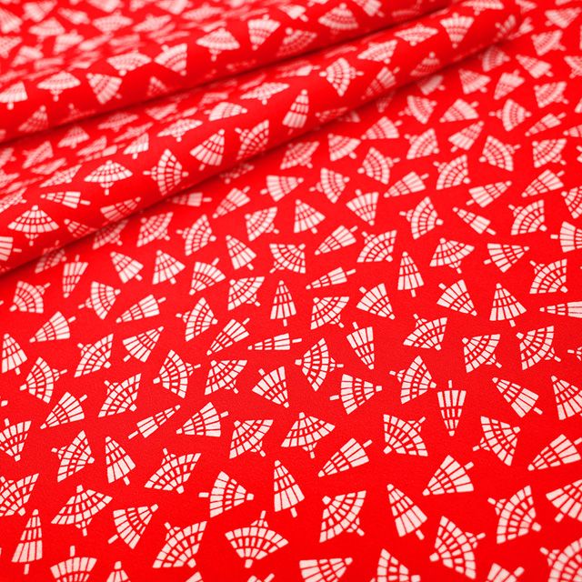 新古品】 長襦袢 襦袢 反物 正絹 猩々緋色 番傘 カジュアル 袷 単衣 に