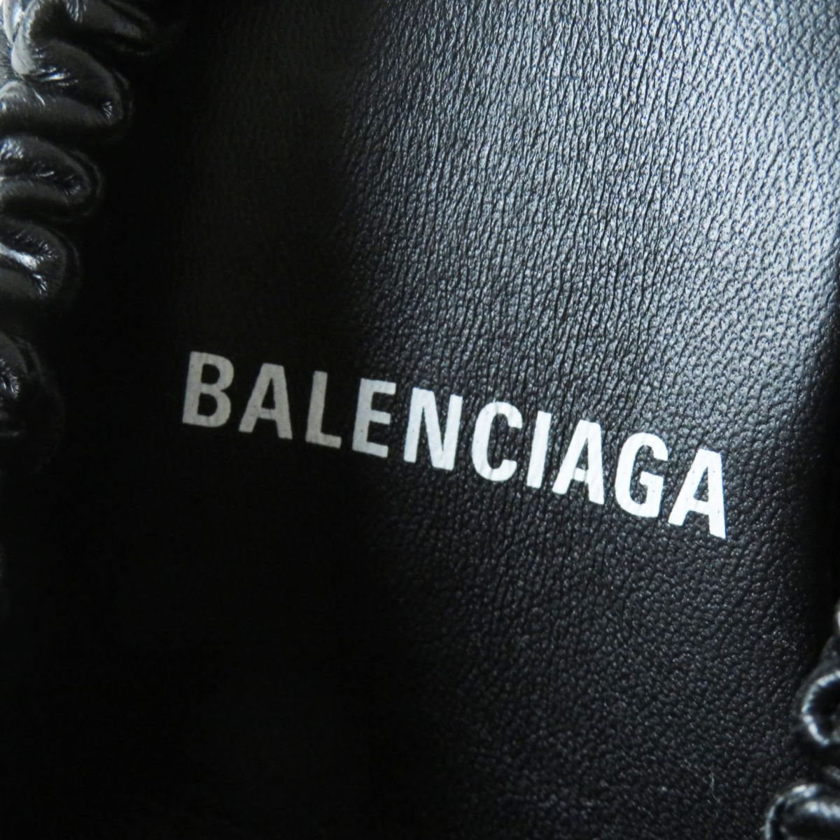 未使用品◎伊製 BALENCIAGA バレンシアガ 656601 TUG タグ レディース スクエアトゥ レザー シャーリングパンプス 黒 38 箱・保管袋付き7cmワイズ