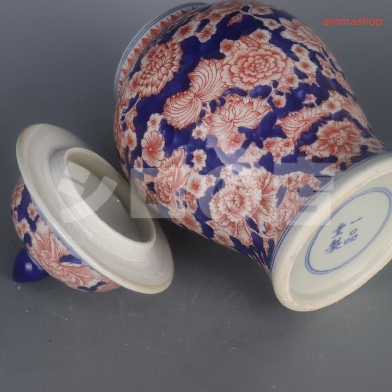 青釉裏紅万紋将軍壺 景徳鎮 陶磁器 装飾品 現代工芸品