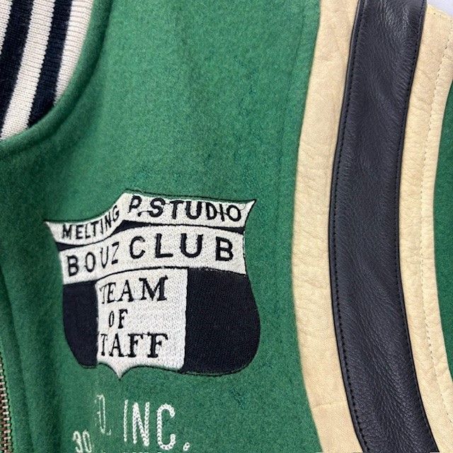 美品古着 y2k スタジャン レザー切替 刺繍 裏地キルティング L 黒 2025