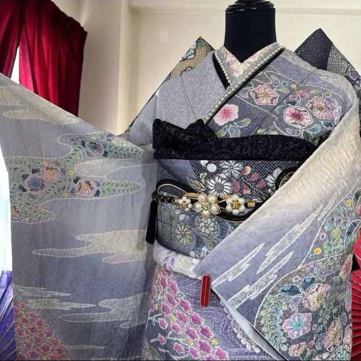 豪華振袖フルセット(7点)・極上・辻が花・銀通し地・関芳謹製・京都きもの友禅扱い 豪華振袖フルセット(7点)・極上・辻が花・銀通し地・関芳謹製