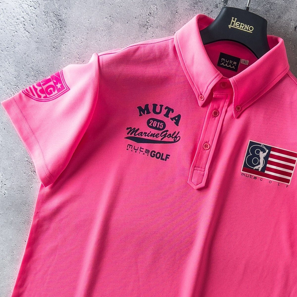 muta GOLF ムータ ゴルフ トップス ポロシャツ M 蛍光ピンク 未使用 極美品 muta marine golf ムータマリン ゴルフ 吸汗速乾
