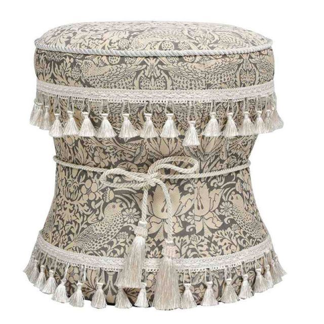 ジェニファーテイラー スツール 丸型 布 いちご泥棒柄 ピュアモリス風