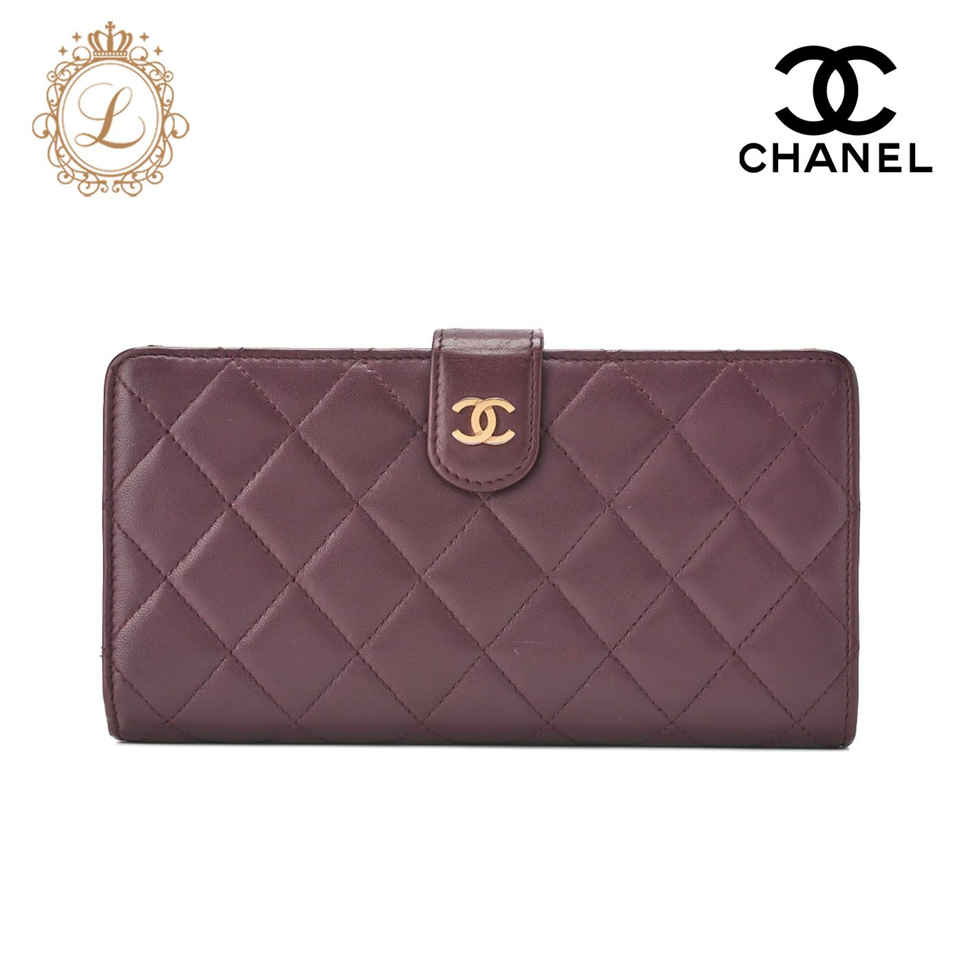CHANEL シャネル マトラッセ 二つ折り長財布 ラムスキン ボルドー 