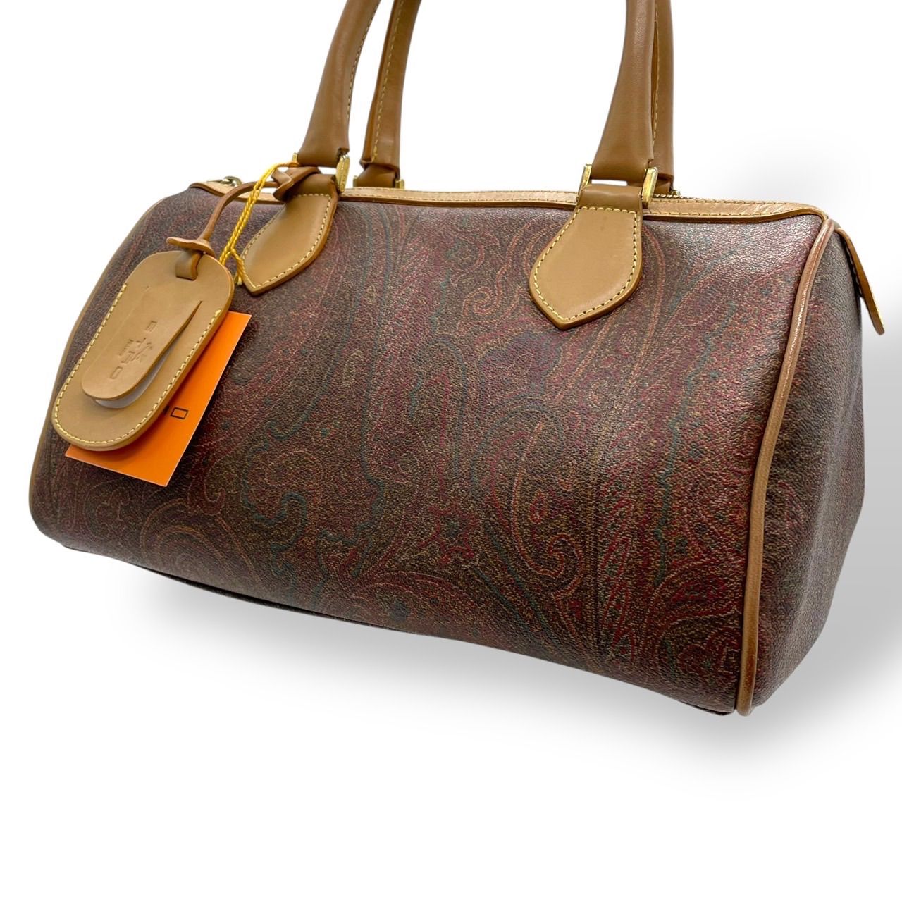 エトロ ミニボストン ハンドバッグ ペイズリー PVC レザー 定番 ボルドー