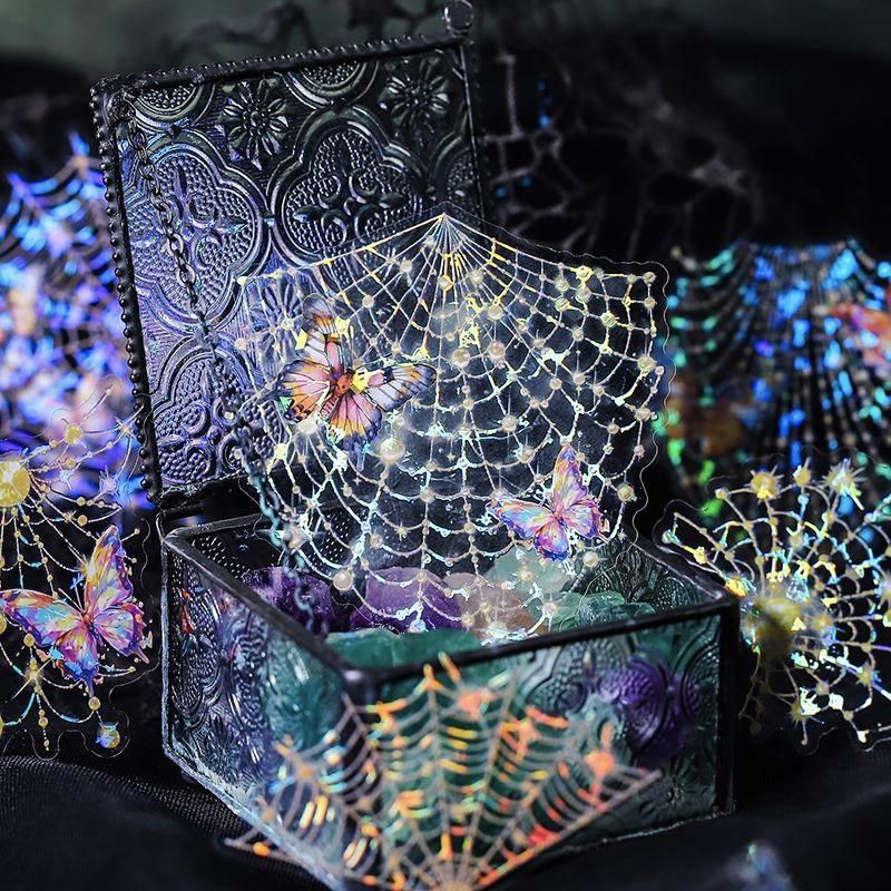 ST439 シール 蜘蛛の巣 蜘蛛 バタフライ 蝶 フレークシール PET