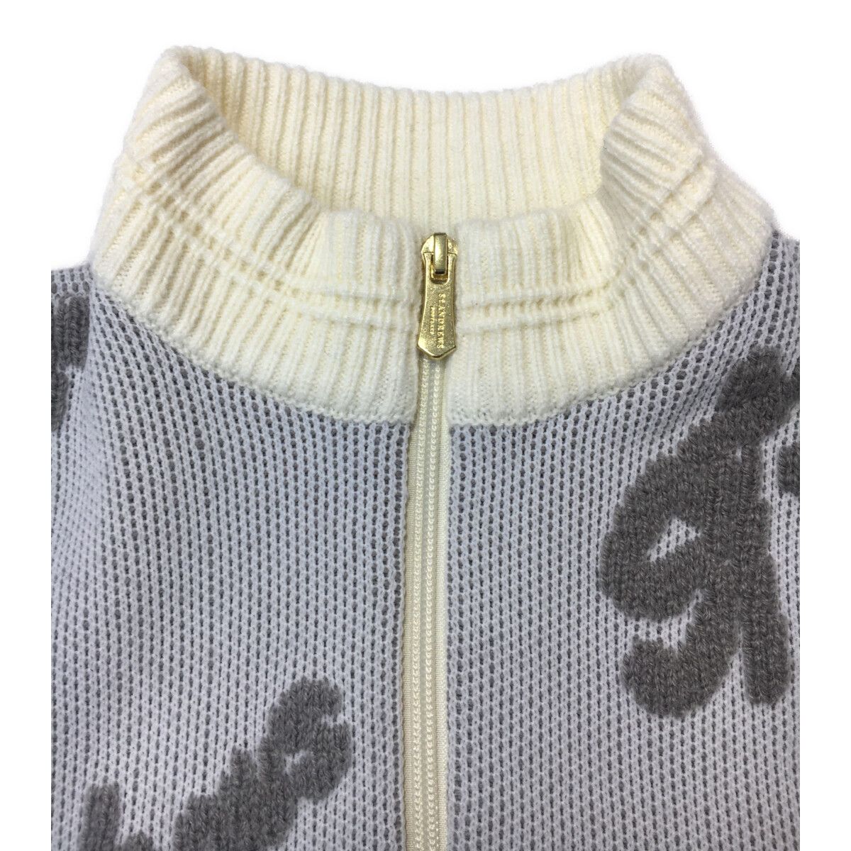 St.Andrews - coco 中古 セントアンドリュース StANDREWS レディース ニットアウター S 白×グレー ロゴ総柄 ダブルジップ 中古 レディース セントアンドリュース StANDREWS ニット