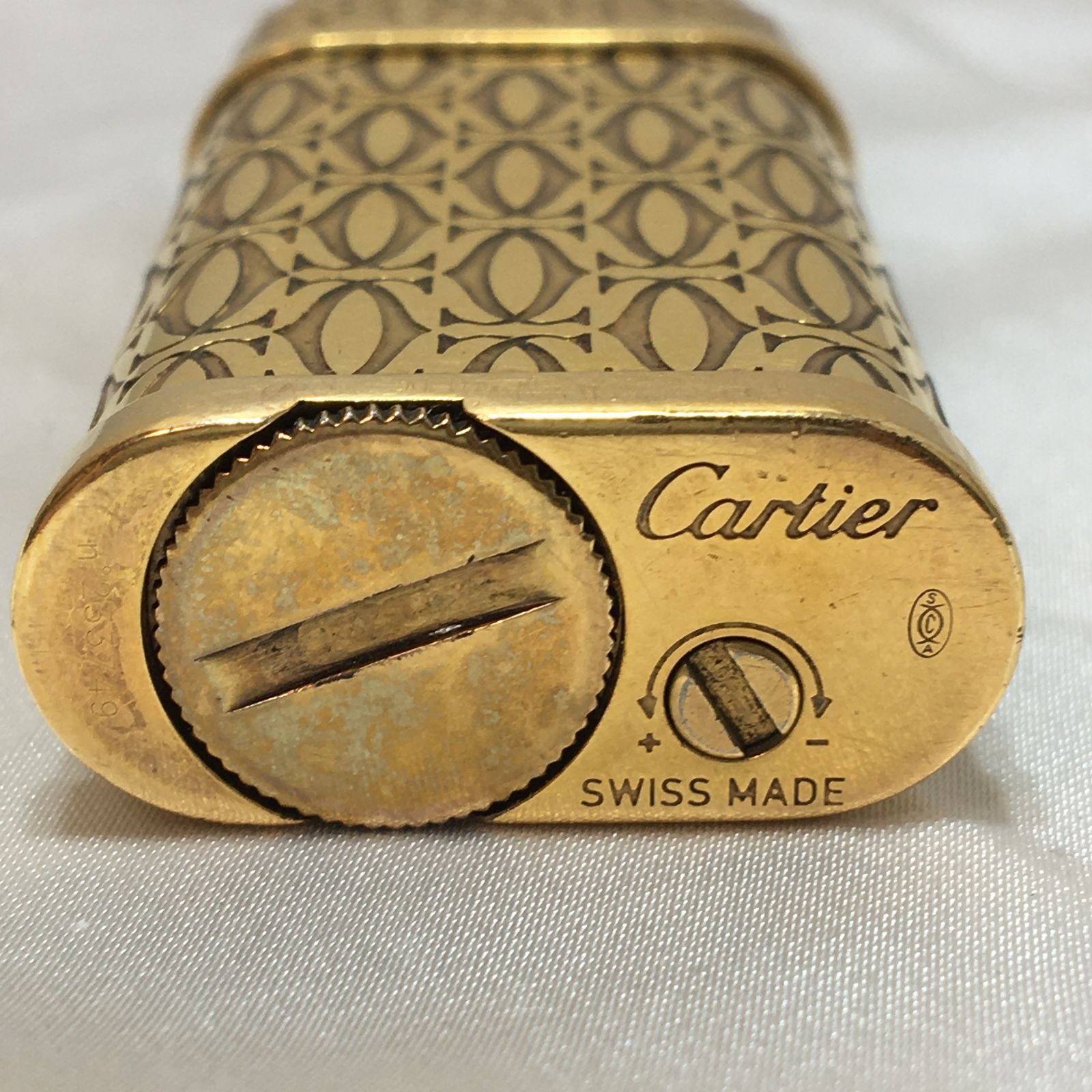 Cartier ガスライター Cartier カルティエ ゴドロン ハッピーバースデー ロゴ総柄 ゴールド 着火確認 喫煙グッズ