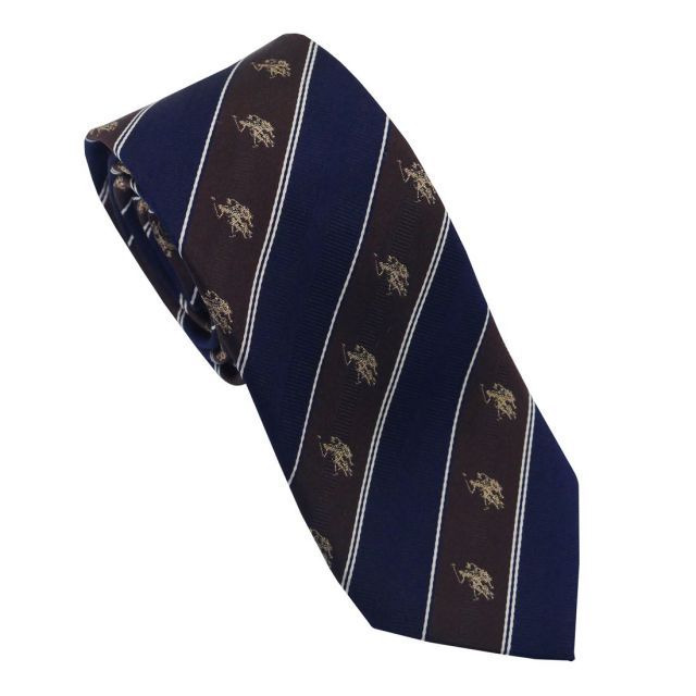 U.S.ポロ ネクタイ ブラウン ロイヤルクレスト柄 ベージュロゴ