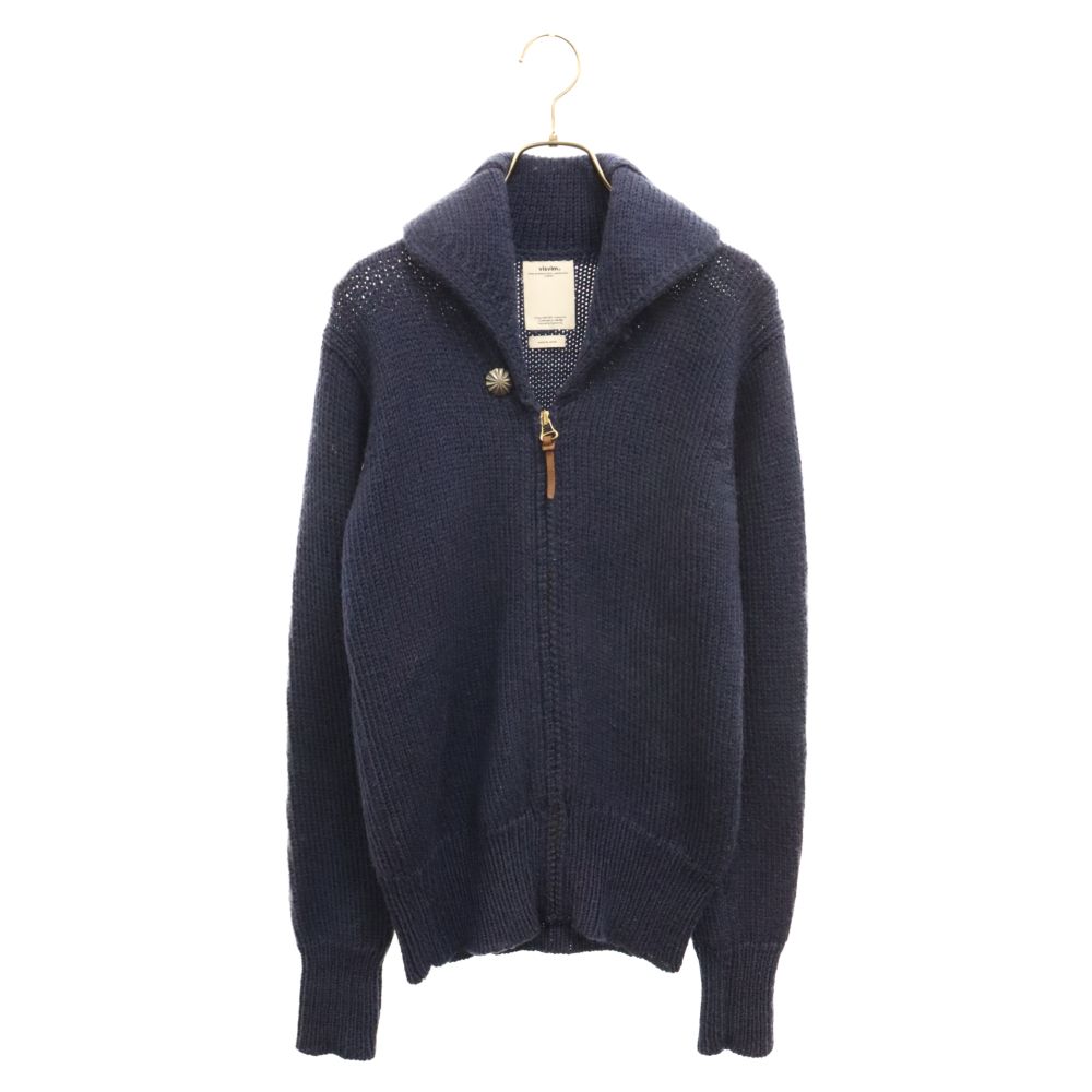 VISVIM (ヴィスヴィム) 13AW STURGIS SWEATER F.Z ジップアップショールカラー ウール ニット セーター コンチョ付き ネイビー 0113205012005