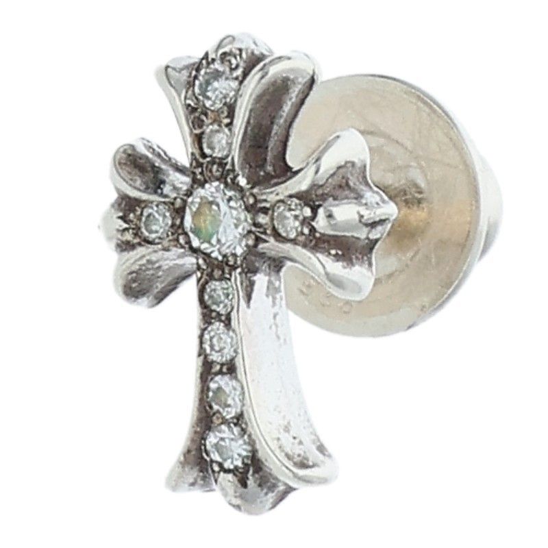 クロムハーツ CH CRS 2 FAT P DMND A CHクロスファットスタッド アフターPAVEダイヤ シルバーピアス メンズ