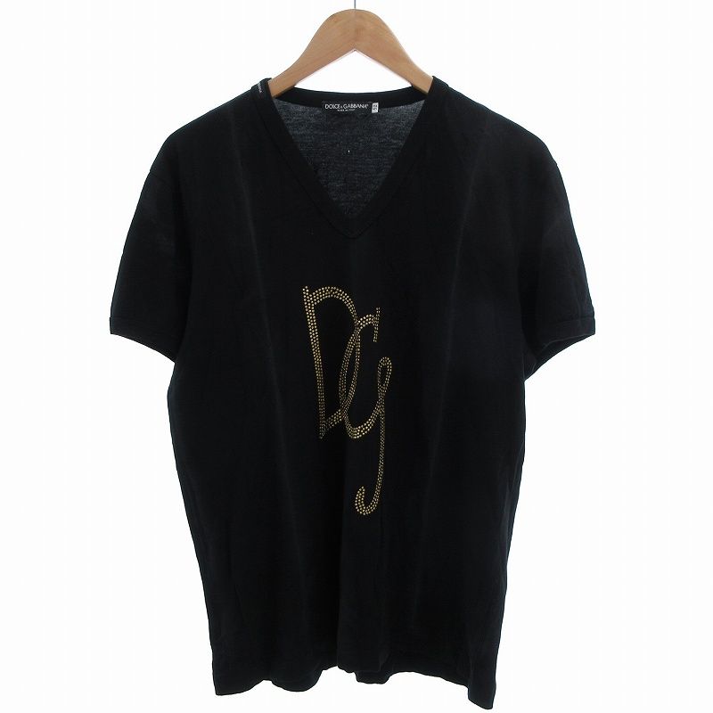 DOLCE & GABBANA 黒 Vネック tシャツ ドルチェ&ガッバーナ DOLCE&GABBANA ドルチェアンドガッバーナ ドルガバ プレート V