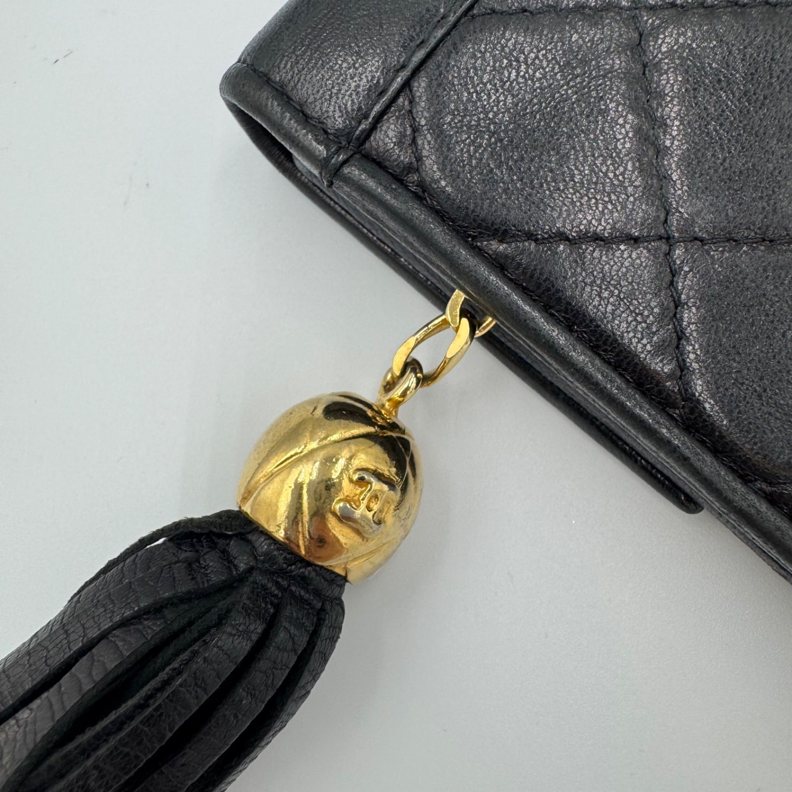 CHANEL ロングウォレット ココマーク ブラック ラムスキン フリンジ  