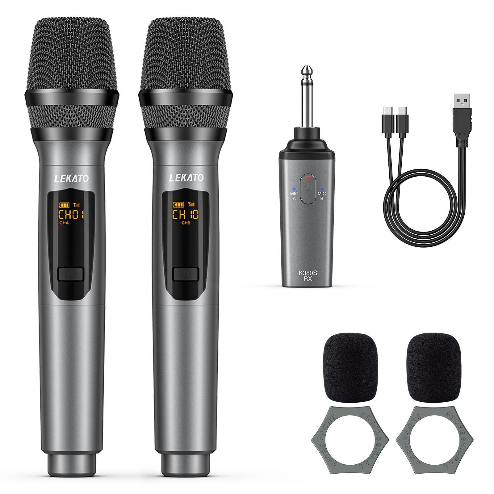 新着商品 マイクロフォン UHF 6.35mmレシーバ付き 充電式ダイナミックマイク 技適認証済 K380Sワイヤレスマイク 会議|カラオケマイク|ホームパーティー LEKATO に大活躍 2本セット
