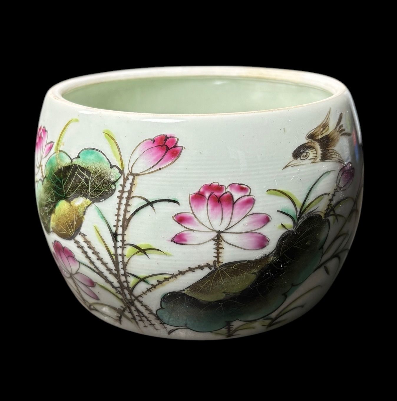 壺 [草花蓮鳥絵] 同治年製 中国雑貨 染付 フラワーベース 花瓶