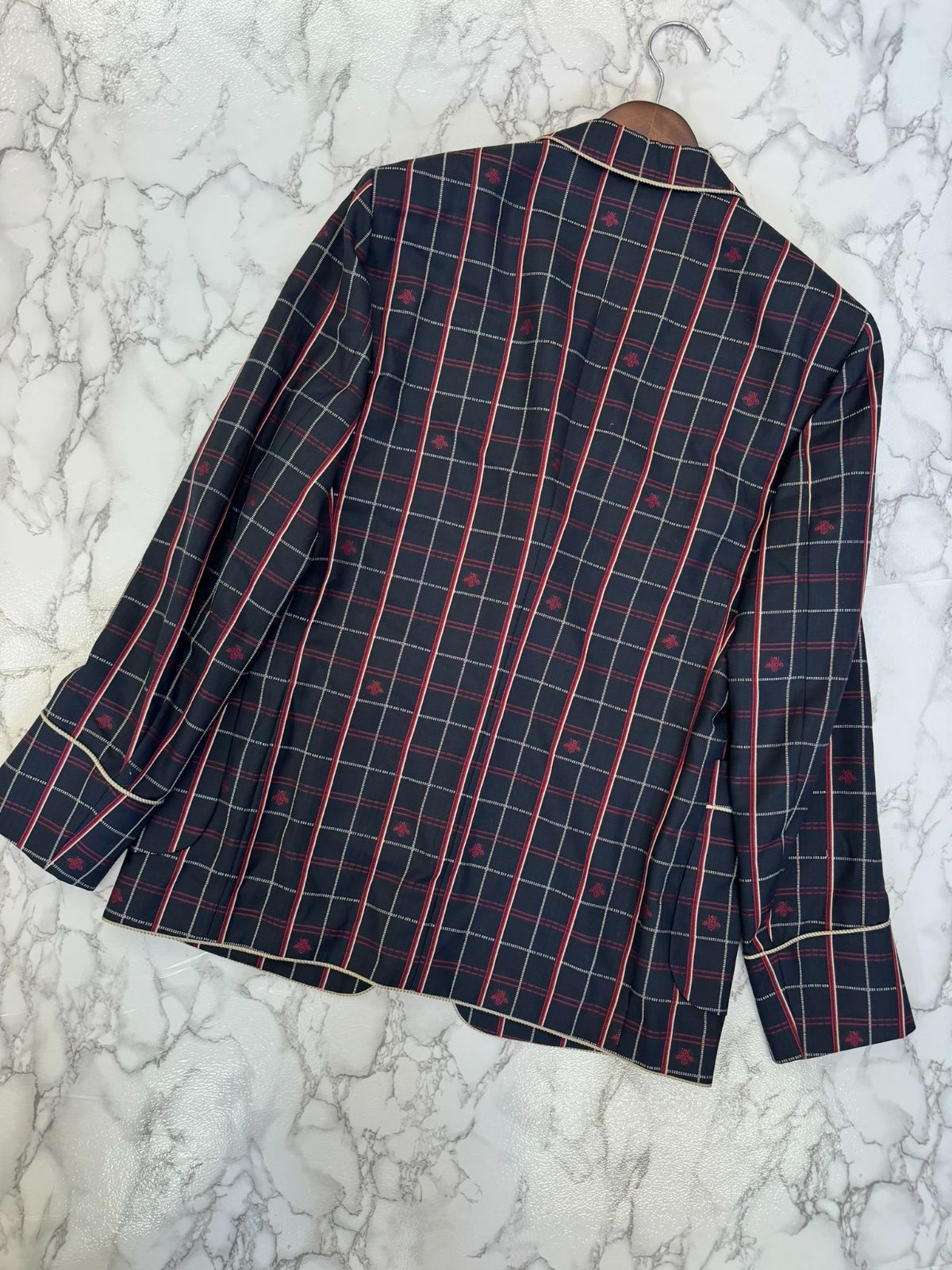 19年 GUCCI グッチ チェック柄 ビー ハチ 蜂 刺繍 テーラード