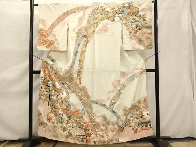 平和屋着物▽訪問着 単衣 草花文 正絹 逸品 AAAY7257jh