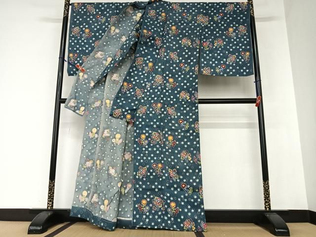 平和屋着物○上質な小紋 紅型 風絵抄 草花文 仮絵羽 正絹 逸品