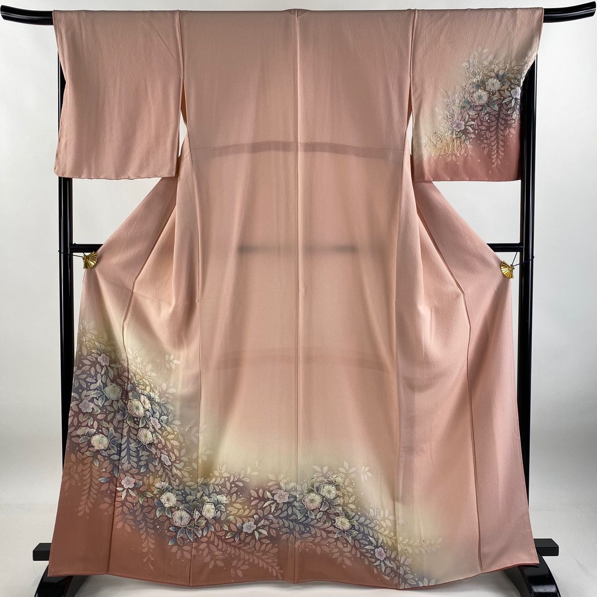 訪問着 身丈166.5cm 裄丈68cm L 袷 辻が花 染め分け ぼかし ピンク 正絹 名品