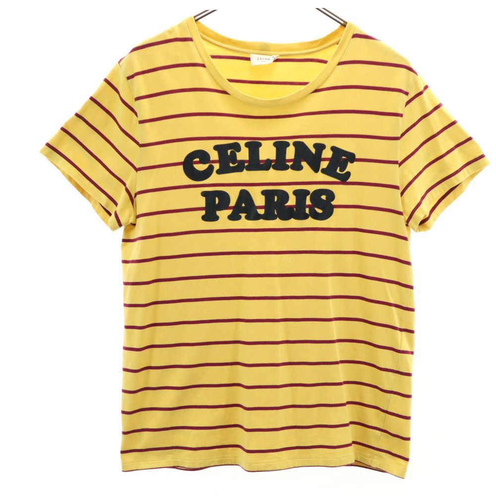 セリーヌ サイズ:S  2X309810I ロゴプリントボーダーTシャツ 中古 BS99 セリーヌ イタリア製 ボーダー柄 フロッキープリント 半袖 Tシャツ M