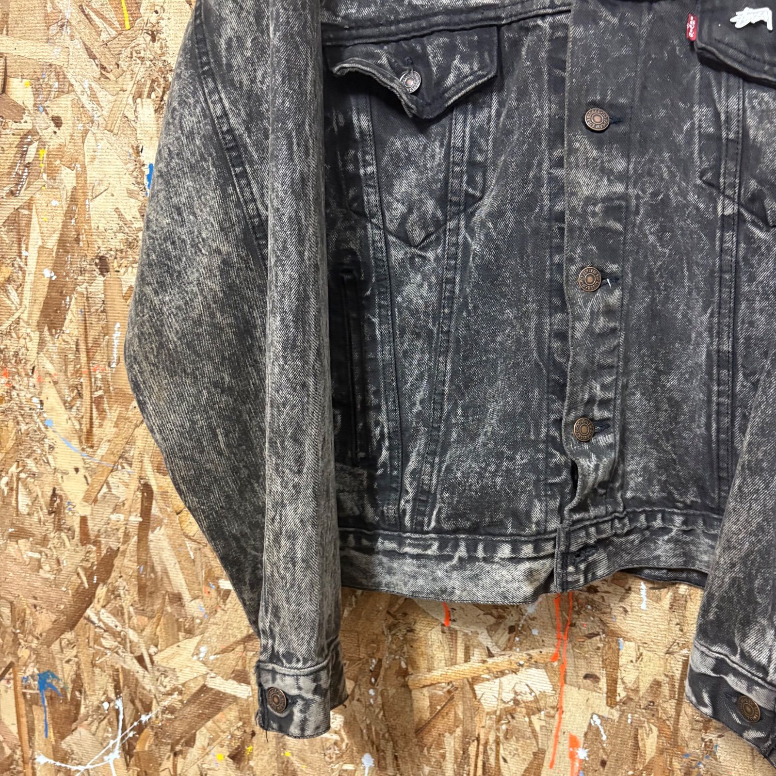 80s Levi's ブラックデニムジャケット gジャン ケミカルウォッシュ 3rd
