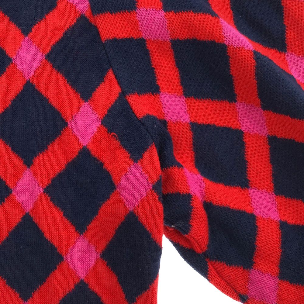 Yves Saint Laurent - イヴサンローラン 90s 総柄 長袖 ニットカーディガン M ネイビー×レッド YVES SAINT LAURENT オールド ヴィンテージ レディース イヴサンローラン 90s 総柄 長袖 ニットカーディガン M ネイビー