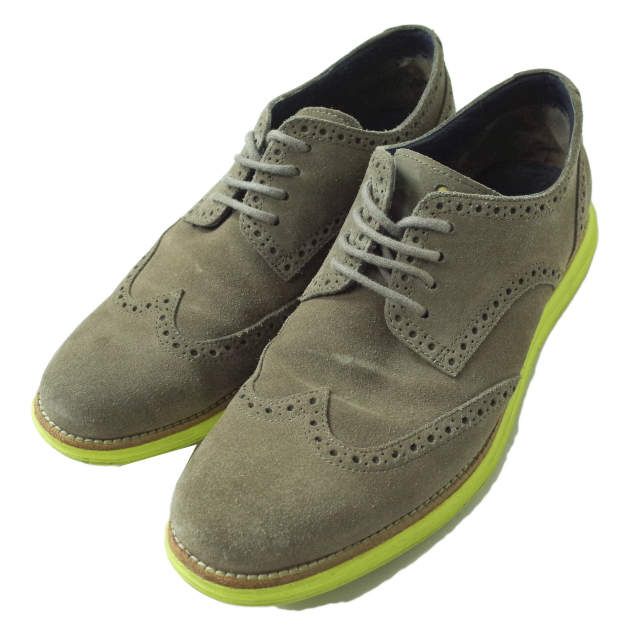 Cole Haan LunarGrand Wingtip Gull Grey Suede/Volt COLE HAAN LUNARGRAND SUEDE WINGTIP CHARCOAL GREY GRAY VOLT  main image 2