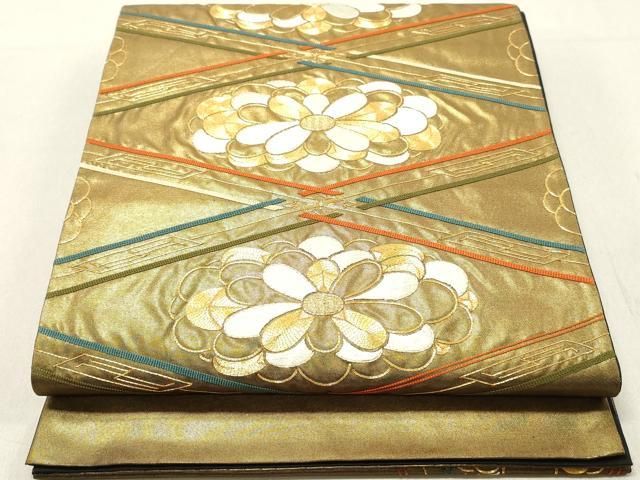 SO-590 袋帯 太鼓柄 正絹 華 対い鳥 金駒刺繍 高級 逸品 平和屋着物◎太鼓柄袋帯 駒刺繍 花菱文 正絹 逸品 DAAV0972qa
