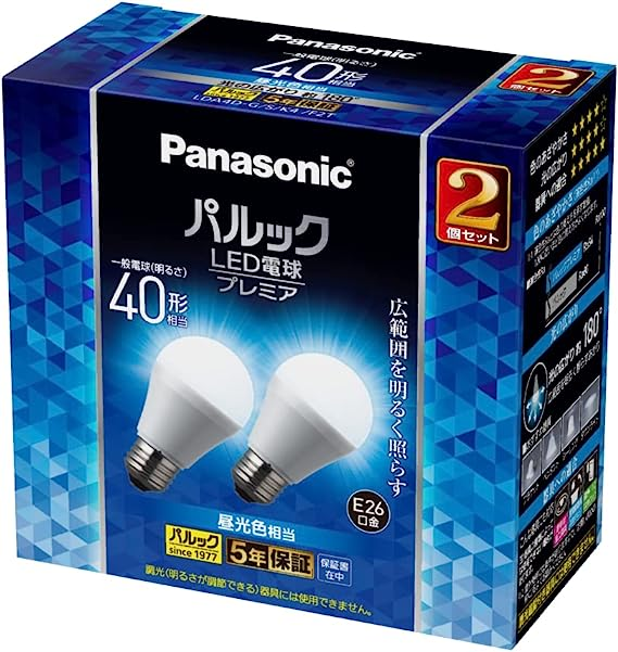 昼光色 パナソニック LED電球 プレミア E26口金 電球40形相当 2個入 昼光色相当(4.2W) 一般電球広配光タイプ 密閉器具対応  LDA4DGSK4F2T ::69240