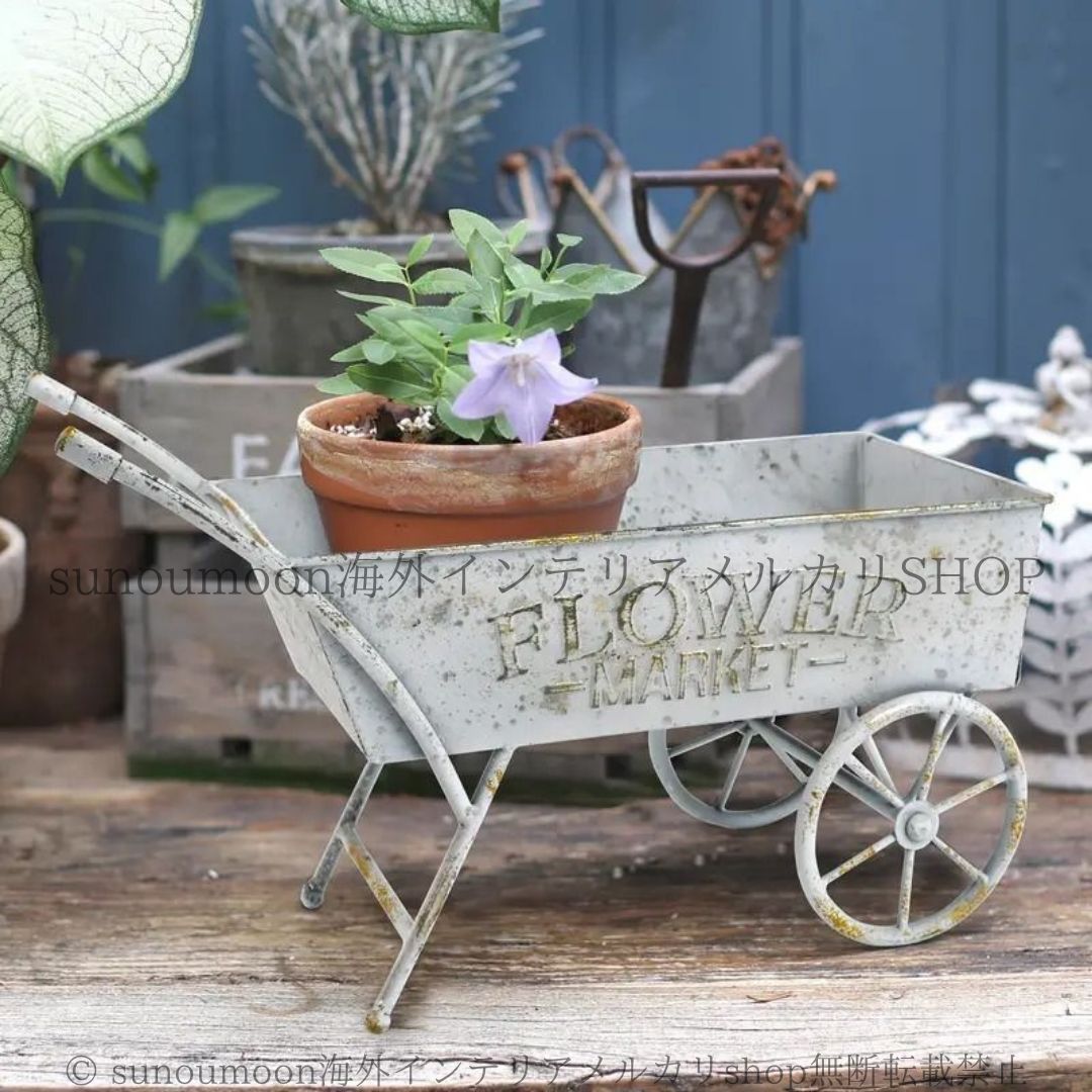 A ワゴン　ガーデンオブジェ　四輪　ガーデニング雑貨アンティーク Antique garden/ガーデン オーナメント/ シャビーワゴン/荷車