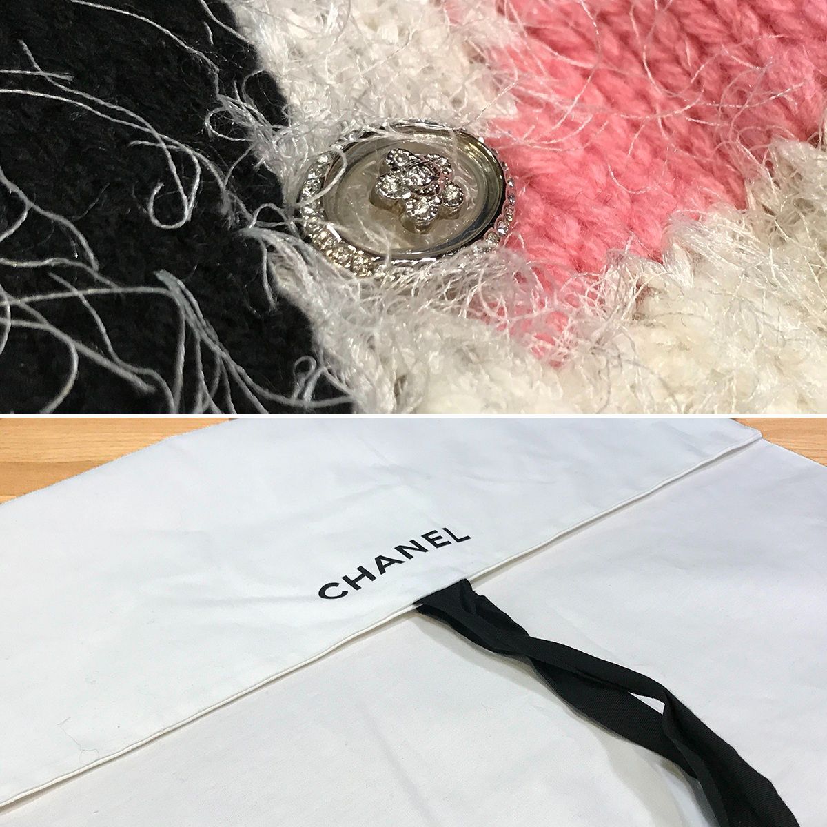 【新品同様】シャネル ニットセーター ブラック ホワイト ピンク #34 XS P76108 カシミア シルク 花 フラワー 13620 新品同様】シャネル ニットセーター ブラック ホワイト ピンク