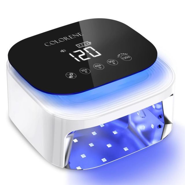 コードレス UV LED ネイルランプ 60W 充電式ネイルドライヤー ジェルポリッシュライト インテリジェント自動センサー LCD ディスプレイ ネイルランプ ポータブル 30 ビーズ LED ネイルライト 4 タイマー設定付き ムーンライトホワイト