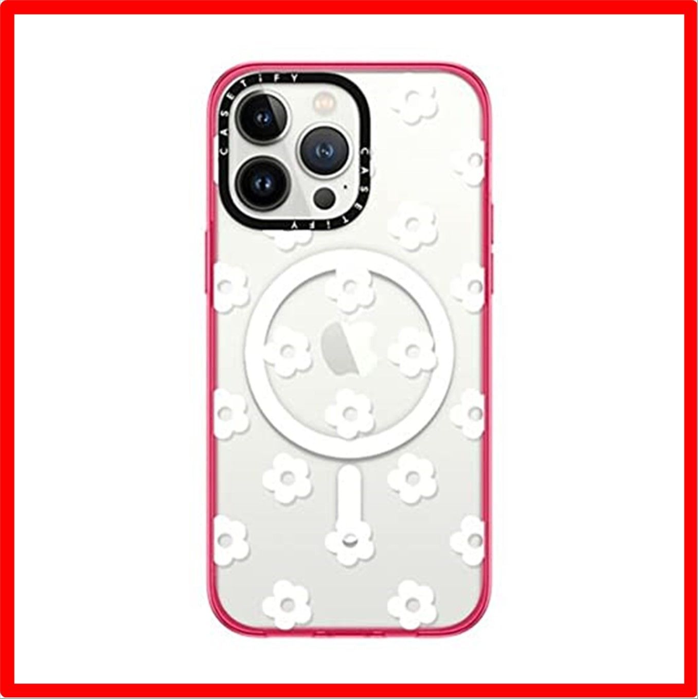 送料無料 】Ditsy Daisies - White_iPhone 14 Pro Max (Hot Pink