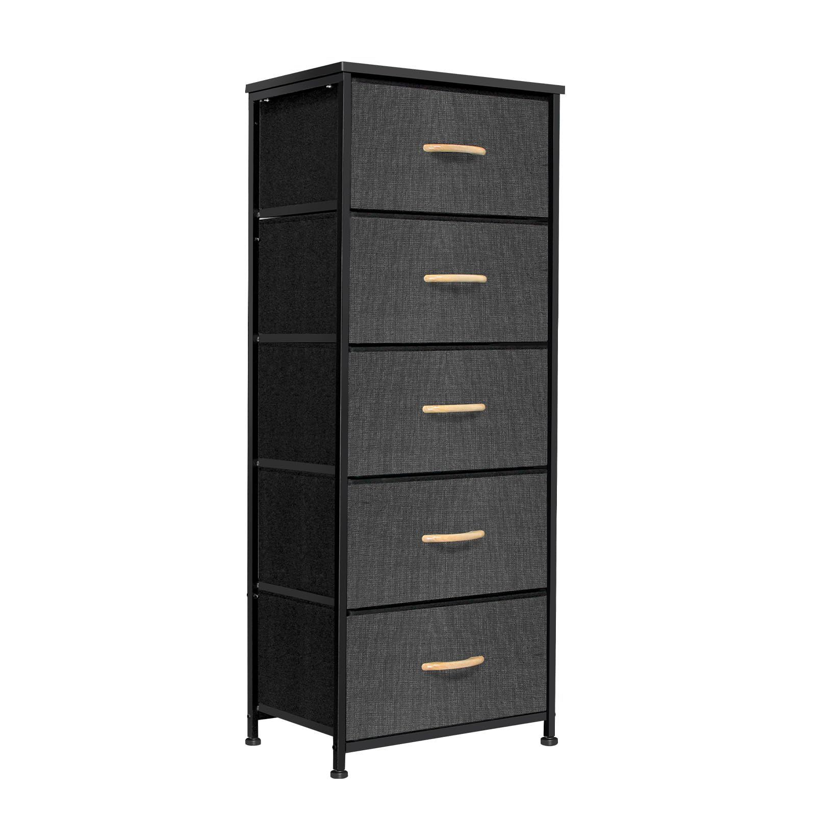 HEEOREVチェスト タンス 収納 タンス 5段 ブラック（44x29x111.8cm）耐荷重 30kg 多機能 引き出し 折りたたみ式 大容量 洋服収納 化粧品収納 日用品収納 おしゃれ 転倒防止 安定感 布製 衣装ケース 
