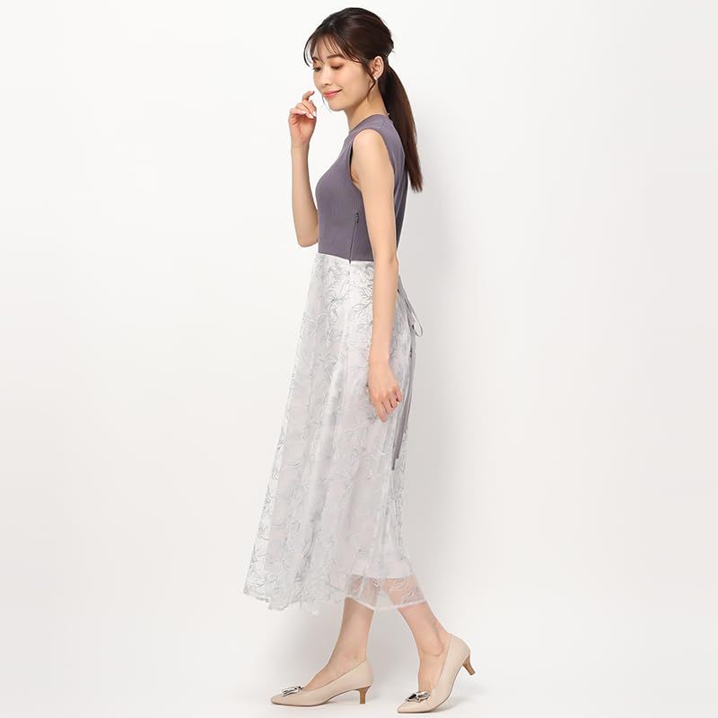  ミッシュマッシュ ワンピース レディース リブニット レース ドッキング 花柄 フ フレンチスリーブ フェミニン GREY その他 フェイスケア